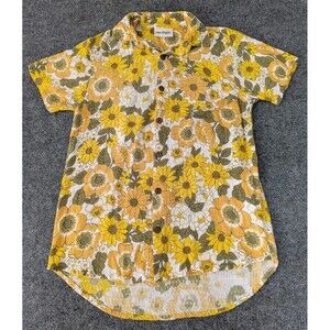 Her Pony The Label Men's Button Up Shirt Buttercup Floral Short Sleeve Sz Small